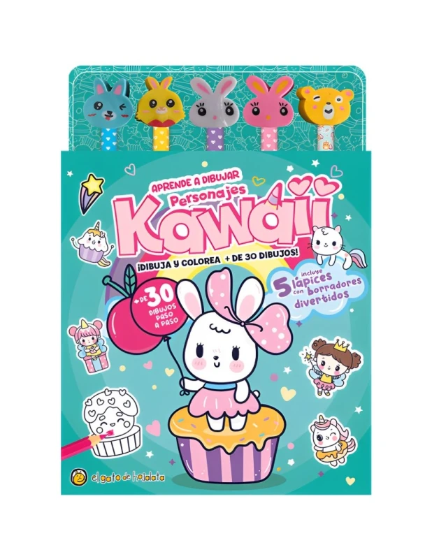 LAPICES Y BORRADORES DE COLORES: PERSONAJES KAWAII